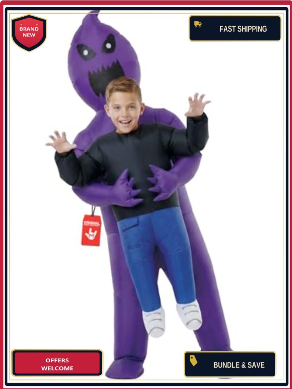 Kids Inflatable Alien Ghoul Costume Light-Up Fan Halloween